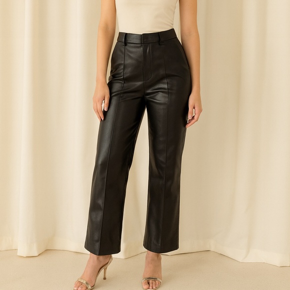 Vegan Leather High Waist Flare Pants In Faux Black Small - Picture 1 of 5